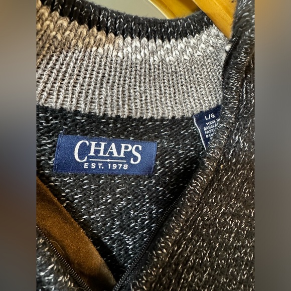 Chaps Men’s Heathered Black Knit Quarter-Zip Pullover, Size L - Picture 2 of 5